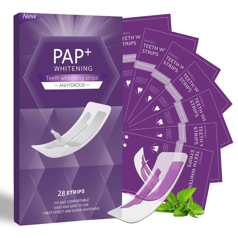 Teeth Whitening Strips Fast Acting for Removing Smoking, Coffee, and Wine Stains - Teeth Brightening Kit with 28 Non-Slip Strips